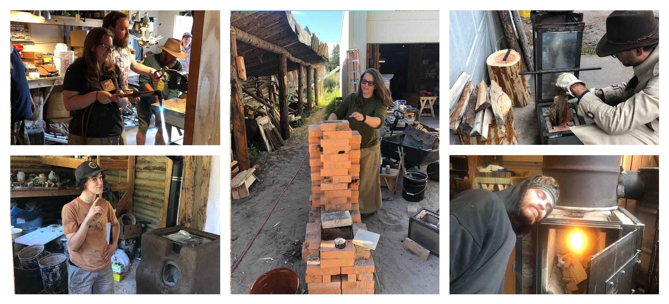 Rocket-skip-RMH-innovators people welding and building rocket stoves and lighting rocket mass heaters RMH